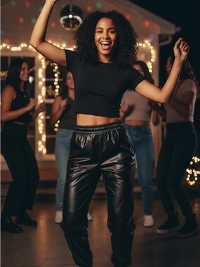 New Black Faux Leather Women's Stylish Pull-Ons